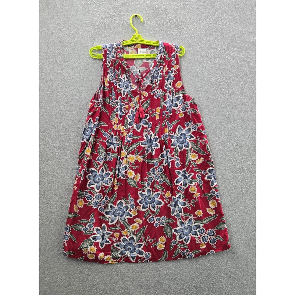 Old Navy Women Dress L Red Floral A-Line Cottagecore Tasseled Garden Party